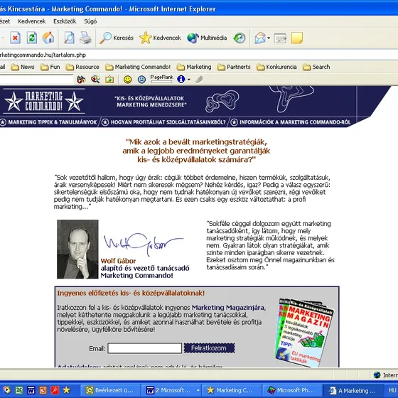 Az első marketingcommando.hu weboldal a 2000-es évek elejéről