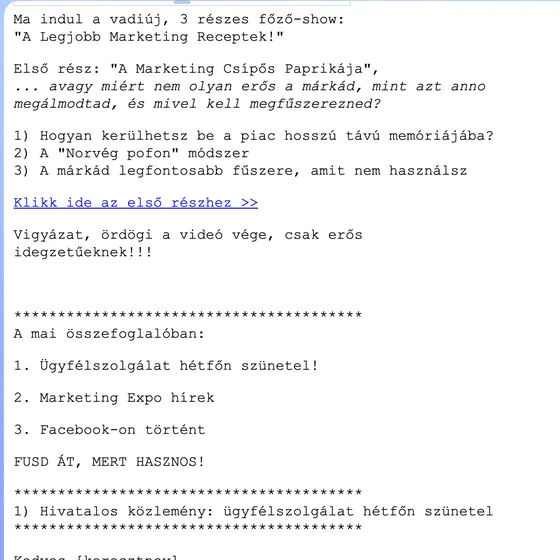 Egy régi Marketing Commando hírlevél szövege